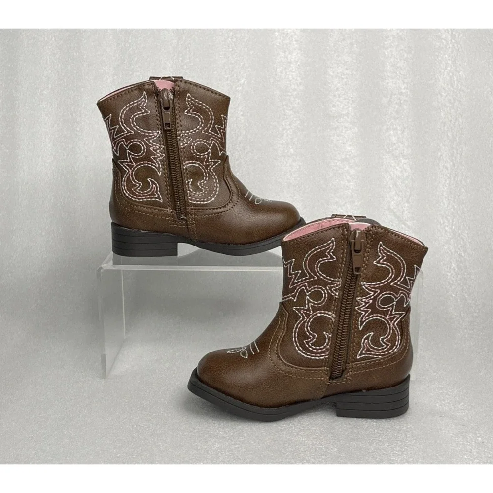 Wonder Nation Brown Zip up Square Toe Cowboy Cowgirl Boots Toddler Girls Size 5‎